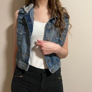 Chiqle Denim Architect Denim Vest With Unattachable Hood